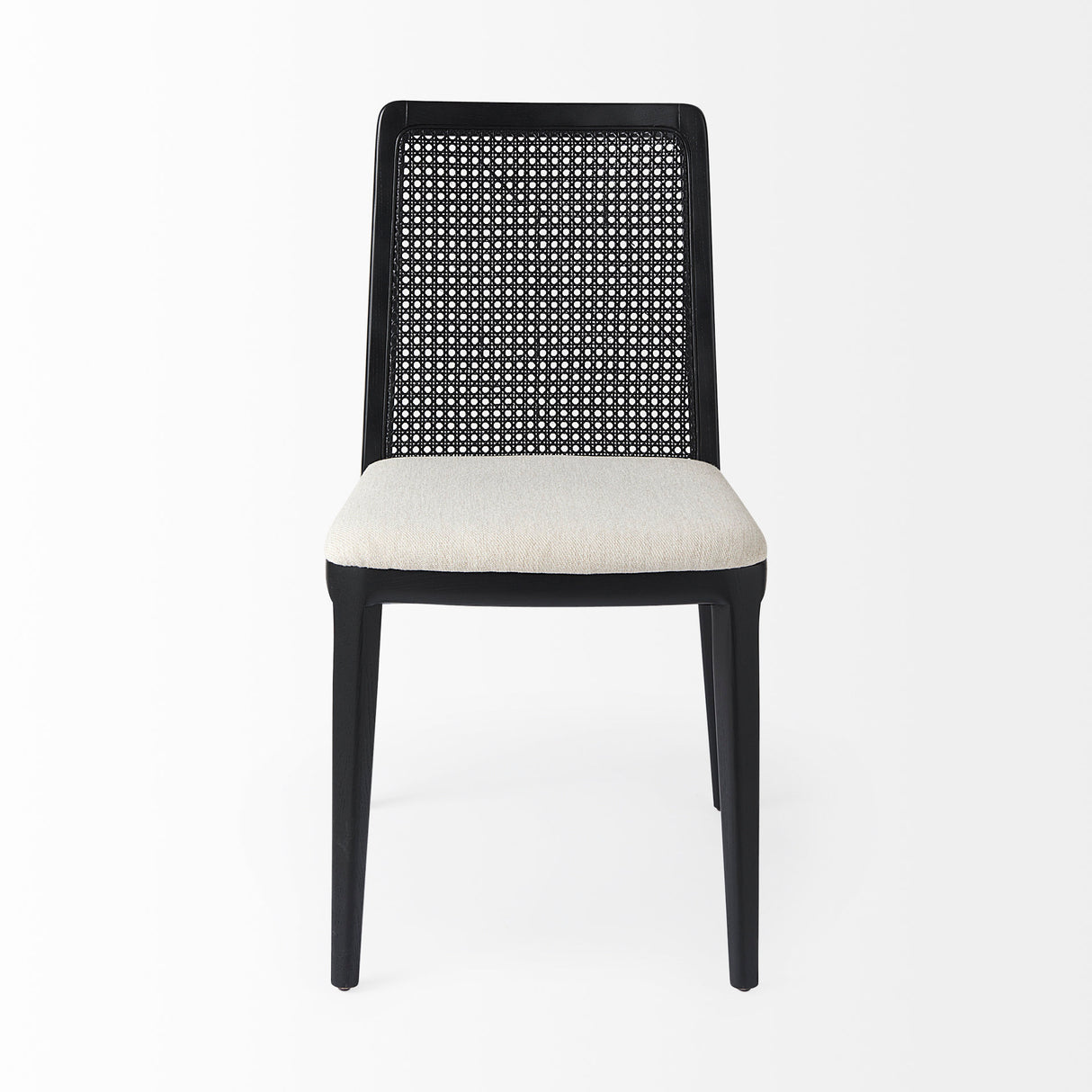 Clara Black Wood W/ Cream Fabric Seat and Cane Back Armless Dining Chair, Set of 2 from Mercana - Luna Furniture