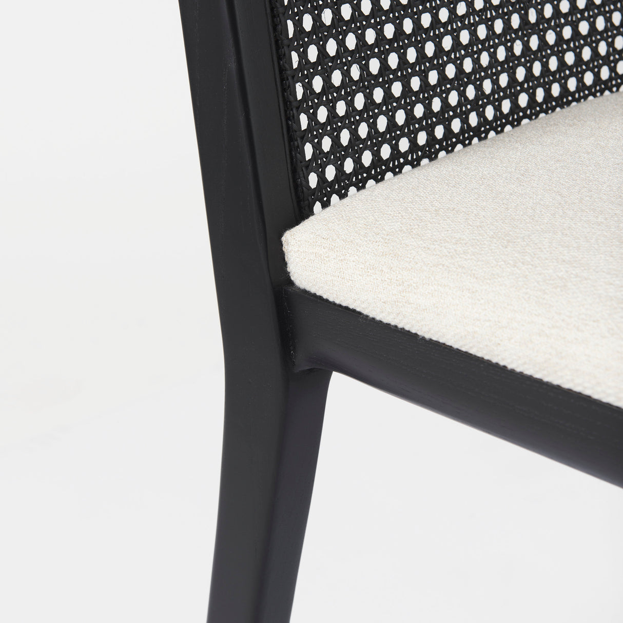 Clara Black Wood W/ Cream Fabric Seat and Cane Back Armless Dining Chair, Set of 2 from Mercana - Luna Furniture