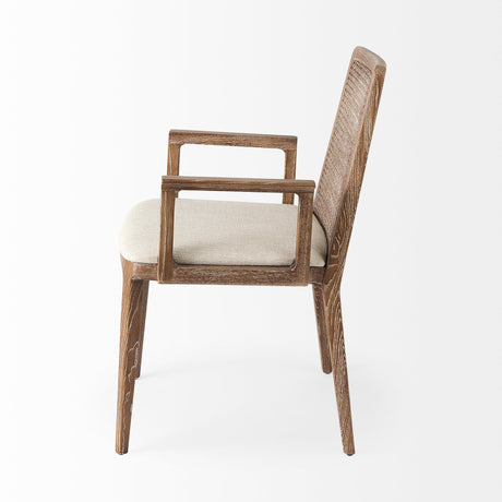 Clara Light Brown Wood W/ Cream Fabric Seat and Cane Back Dining Chair from Mercana - Luna Furniture