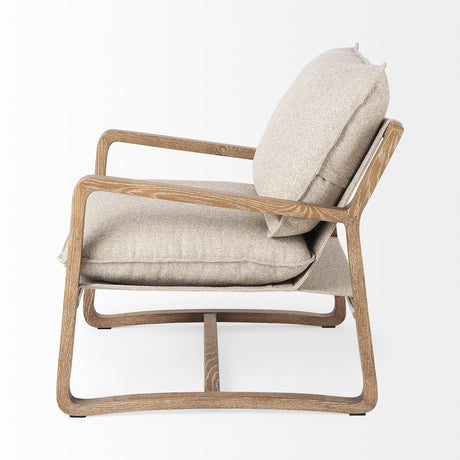 Brayden 28.3L x 34.1W x 35H Light Brown Wood W/ Beige Fabric Seat Accent Chair from Mercana - Luna Furniture