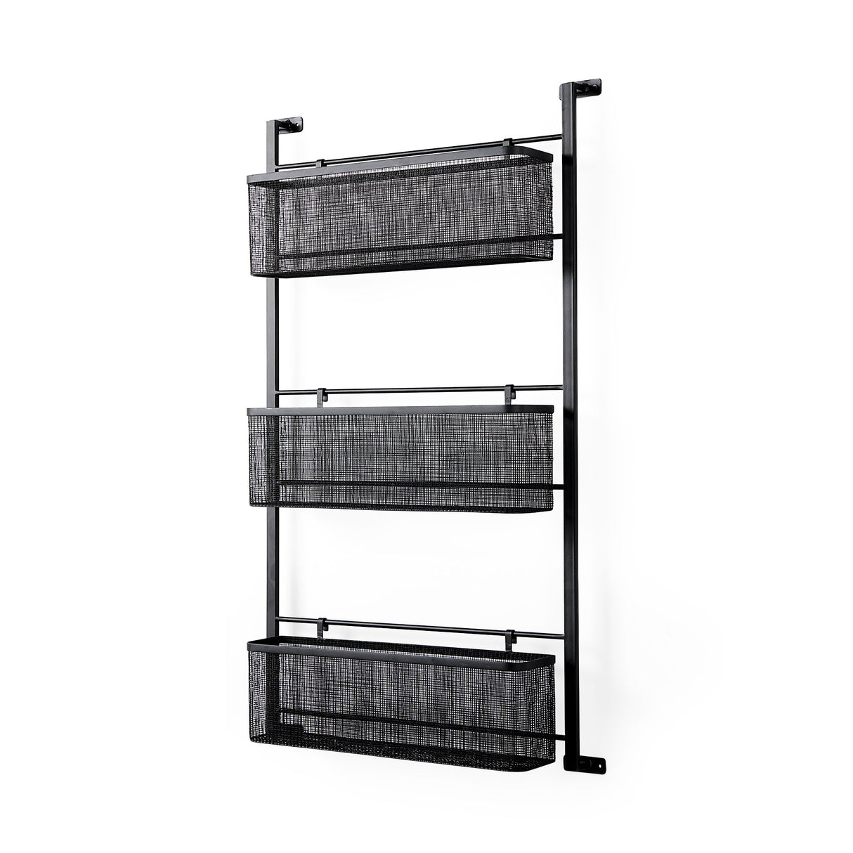 Macrinus 23.4L x 5.5W x 38.6H Black Metal W/Mesh Wall Mounted Shelf from Mercana - Luna Furniture