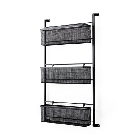 Macrinus 23.4L x 5.5W x 38.6H Black Metal W/Mesh Wall Mounted Shelf from Mercana - Luna Furniture