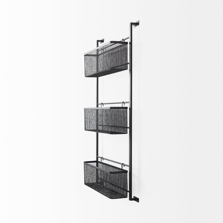 Macrinus 23.4L x 5.5W x 38.6H Black Metal W/Mesh Wall Mounted Shelf from Mercana - Luna Furniture