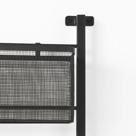 Macrinus 23.4L x 5.5W x 38.6H Black Metal W/Mesh Wall Mounted Shelf from Mercana - Luna Furniture