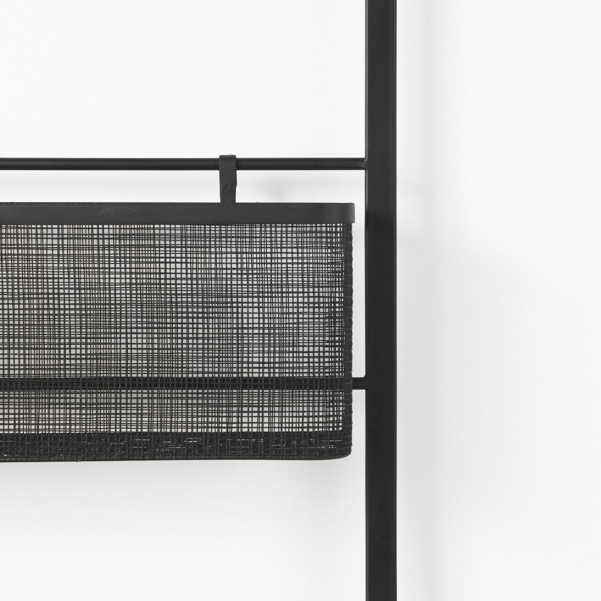 Macrinus 23.4L x 5.5W x 38.6H Black Metal W/Mesh Wall Mounted Shelf from Mercana - Luna Furniture