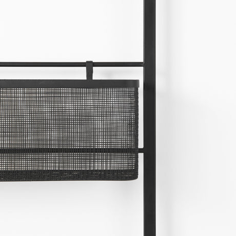 Macrinus 23.4L x 5.5W x 38.6H Black Metal W/Mesh Wall Mounted Shelf from Mercana - Luna Furniture