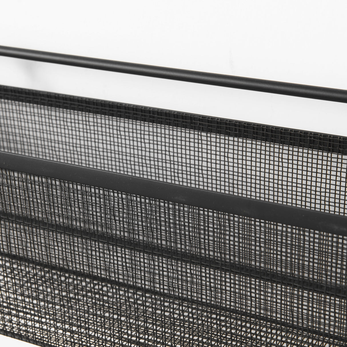 Macrinus 23.4L x 5.5W x 38.6H Black Metal W/Mesh Wall Mounted Shelf from Mercana - Luna Furniture