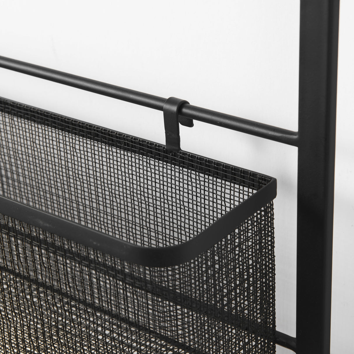 Macrinus 23.4L x 5.5W x 38.6H Black Metal W/Mesh Wall Mounted Shelf from Mercana - Luna Furniture