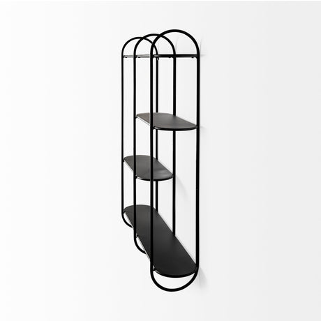 Decimus 36.6L x 8.7W x 45.7H Black Metal Wall Mounted 3 Tiered Shelf from Mercana - Luna Furniture