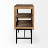 Arelius 36L x 18W x 32H Light Brown Wood, Black Metal Base w/ 2 Glass Doors Accent Cabinet from Mercana - Luna Furniture