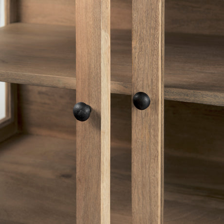 Arelius 36L x 18W x 32H Light Brown Wood, Black Metal Base w/ 2 Glass Doors Accent Cabinet from Mercana - Luna Furniture