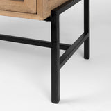 Arelius 36L x 18W x 32H Light Brown Wood, Black Metal Base w/ 2 Glass Doors Accent Cabinet from Mercana - Luna Furniture