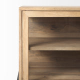 Arelius 70L x 18.75W x 32H Light Brown Wood, Black Metal Base w/ 4 Glass Cabinet Doors Sideboard from Mercana - Luna Furniture