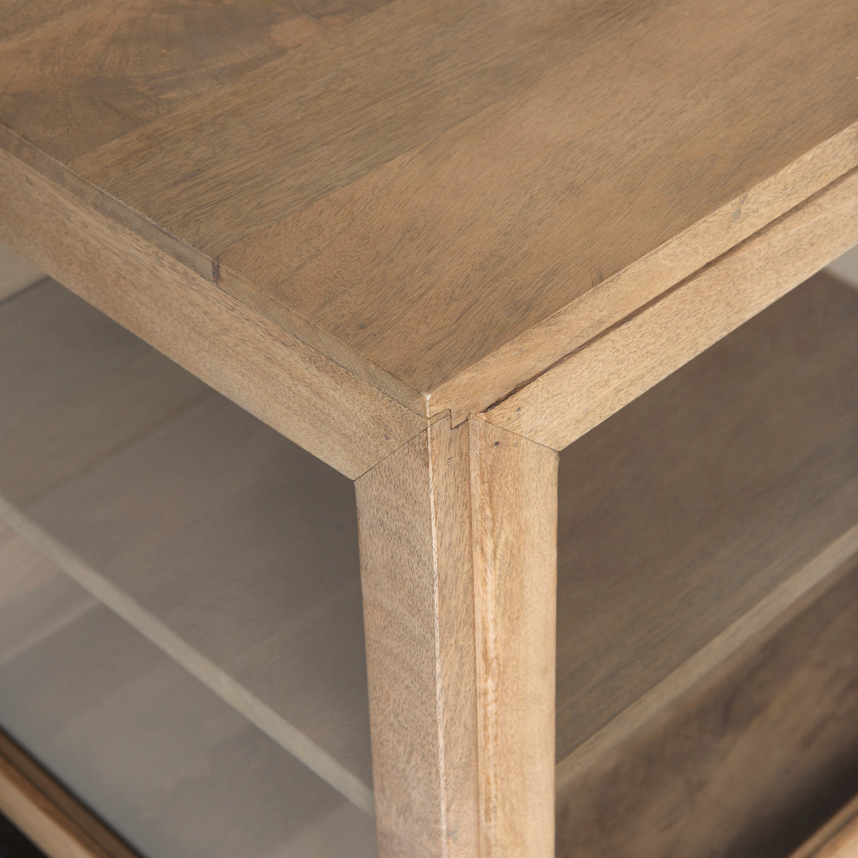Arelius 70L x 18.75W x 32H Light Brown Wood, Black Metal Base w/ 4 Glass Cabinet Doors Sideboard from Mercana - Luna Furniture