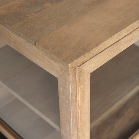 Arelius 70L x 18.75W x 32H Light Brown Wood, Black Metal Base w/ 4 Glass Cabinet Doors Sideboard from Mercana - Luna Furniture