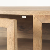 Arelius 70L x 18.75W x 32H Light Brown Wood, Black Metal Base w/ 4 Glass Cabinet Doors Sideboard from Mercana - Luna Furniture