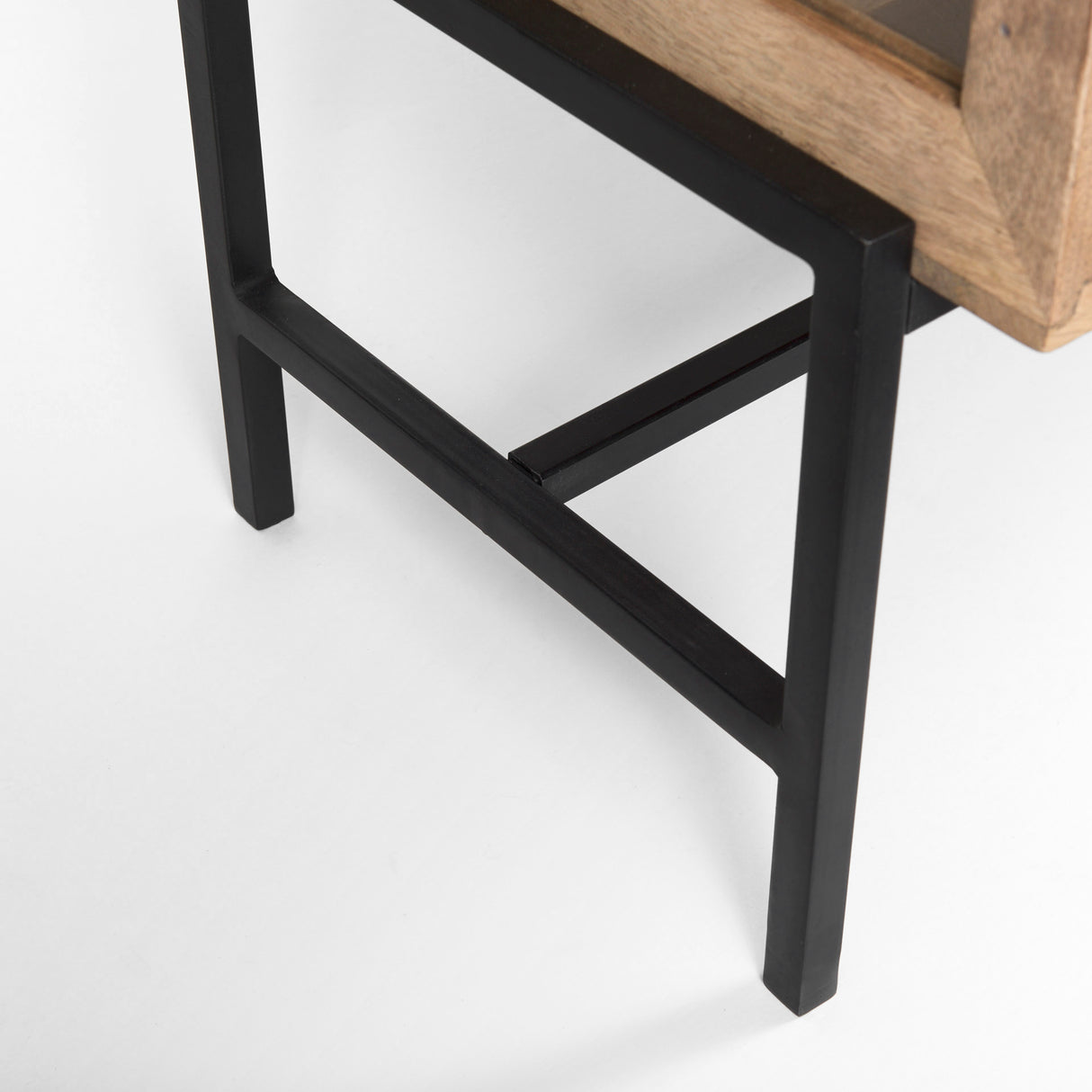 Arelius 70L x 18.75W x 32H Light Brown Wood, Black Metal Base w/ 4 Glass Cabinet Doors Sideboard from Mercana - Luna Furniture