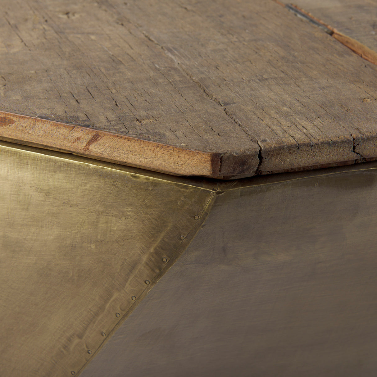 Esagono Octagonal Gold Metal-Clad Reclaimed Wood Coffee Table w/ Storage from Mercana - Luna Furniture
