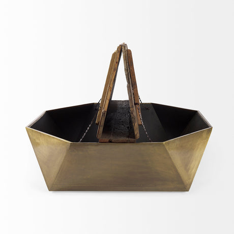 Esagono Octagonal Gold Metal-Clad Reclaimed Wood Coffee Table w/ Storage from Mercana - Luna Furniture