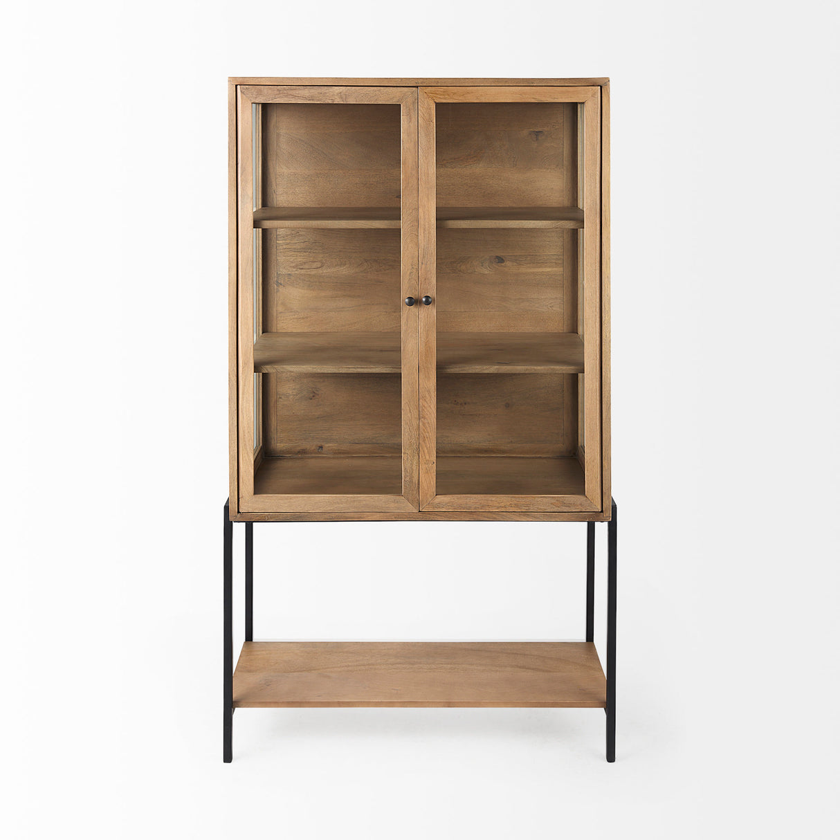 Arelius 36L x 18.75W x 63H Light Brown Wood W/ Black Metal Base Display Cabinet from Mercana - Luna Furniture