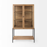 Arelius 36L x 18.75W x 63H Light Brown Wood W/ Black Metal Base Display Cabinet from Mercana - Luna Furniture