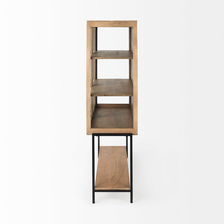 Arelius 36L x 18.75W x 63H Light Brown Wood W/ Black Metal Base Display Cabinet from Mercana - Luna Furniture