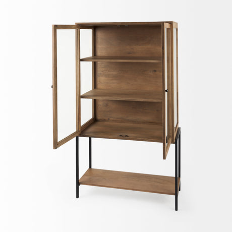 Arelius 36L x 18.75W x 63H Light Brown Wood W/ Black Metal Base Display Cabinet from Mercana - Luna Furniture