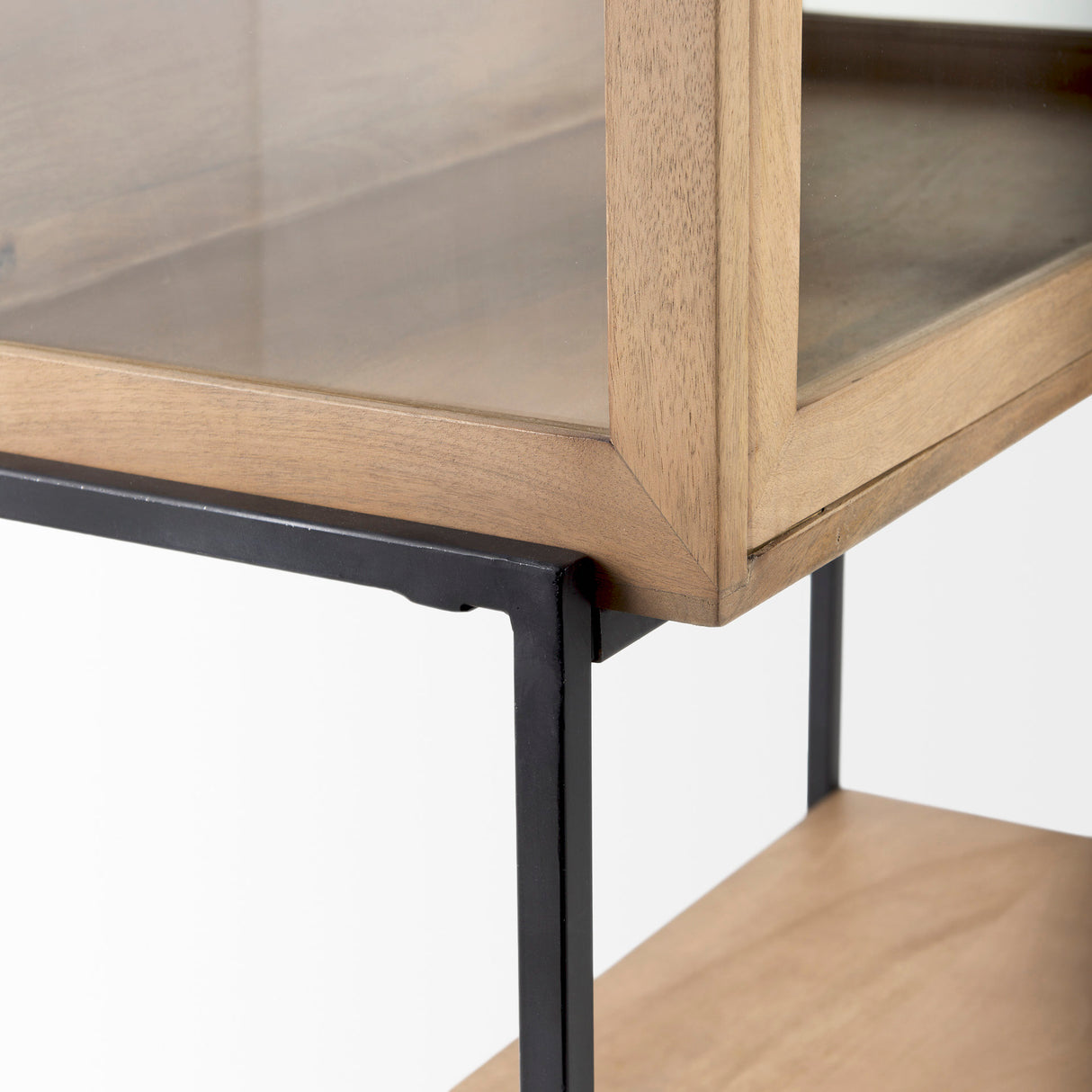 Arelius 36L x 18.75W x 63H Light Brown Wood W/ Black Metal Base Display Cabinet from Mercana - Luna Furniture