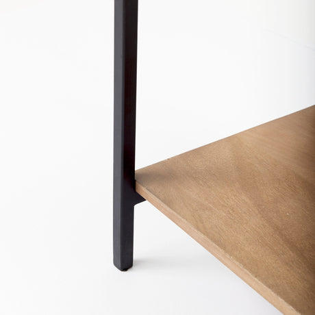 Arelius 36L x 18.75W x 63H Light Brown Wood W/ Black Metal Base Display Cabinet from Mercana - Luna Furniture