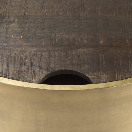Eclipse Antique Brass Metal Drum Base w/ Dark Brown Wood Top Nested Coffee Table from Mercana - Luna Furniture