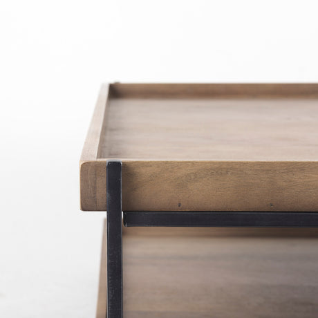 Trey 48x46 Rectangular Brown Solid Wood Top Table Black Metal Frame Two-Tier Coffee Table from Mercana - Luna Furniture