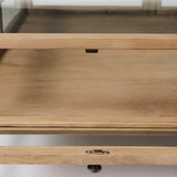 Arelius 42" Square Glass-Top Light Brown w/ Black Metal Base Display Coffee Table from Mercana - Luna Furniture