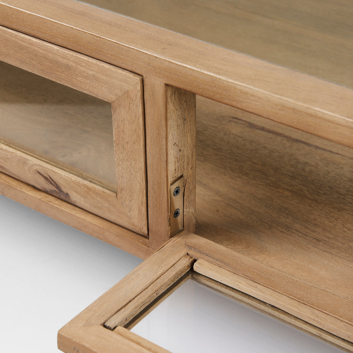 Arelius 42" Square Glass-Top Light Brown w/ Black Metal Base Display Coffee Table from Mercana - Luna Furniture