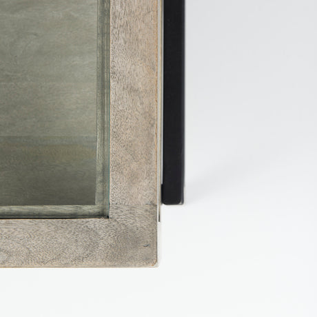 Arelius 42" Square Glass-Top Gray Wood w/ Black Metal Base Display Coffee Table from Mercana - Luna Furniture
