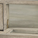 Arelius 42" Square Glass-Top Gray Wood w/ Black Metal Base Display Coffee Table from Mercana - Luna Furniture