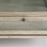 Arelius 42" Square Glass-Top Gray Wood w/ Black Metal Base Display Coffee Table from Mercana - Luna Furniture