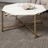 Vincent 33" Octagonal White Marble Tabletop w/ Gold Metal Base Coffee Table from Mercana - Luna Furniture