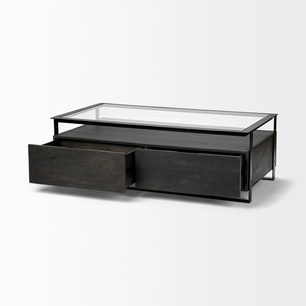 Vidro 54x30 Rectangular Glass Top Black Solid Wood Drawers & Black Frame Coffee Table from Mercana - Luna Furniture