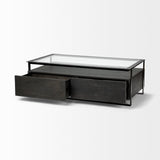 Vidro 54x30 Rectangular Glass Top Black Solid Wood Drawers & Black Frame Coffee Table from Mercana - Luna Furniture