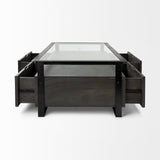Vidro 54x30 Rectangular Glass Top Black Solid Wood Drawers & Black Frame Coffee Table from Mercana - Luna Furniture