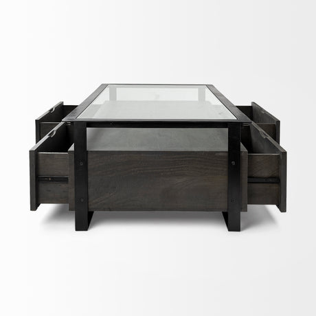 Vidro 54x30 Rectangular Glass Top Black Solid Wood Drawers & Black Frame Coffee Table from Mercana - Luna Furniture