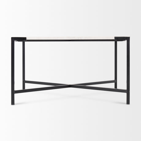 Lucas 30x30 White Marble Top Black Metal Base Coffee Table from Mercana - Luna Furniture