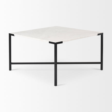 Lucas 30x30 White Marble Top Black Metal Base Coffee Table from Mercana - Luna Furniture