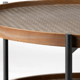 Kade 33" Round Brown Table Gray Metal Frame Two-Tier Coffee Table from Mercana - Luna Furniture