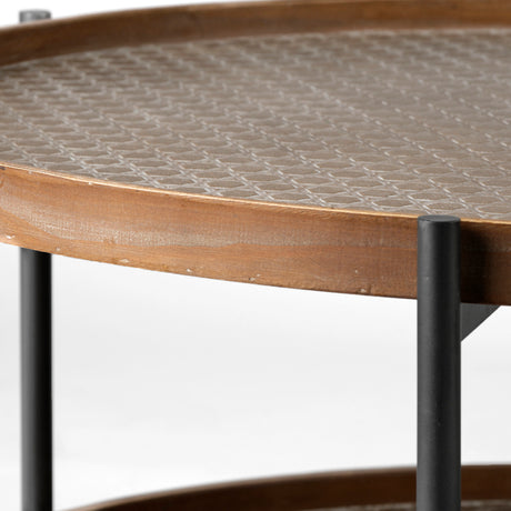 Kade 33" Round Brown Table Gray Metal Frame Two-Tier Coffee Table from Mercana - Luna Furniture