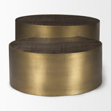 Eclipse Antique Brass Metal Drum Base w/ Dark Brown Wood Top Nested Coffee Table from Mercana - Luna Furniture