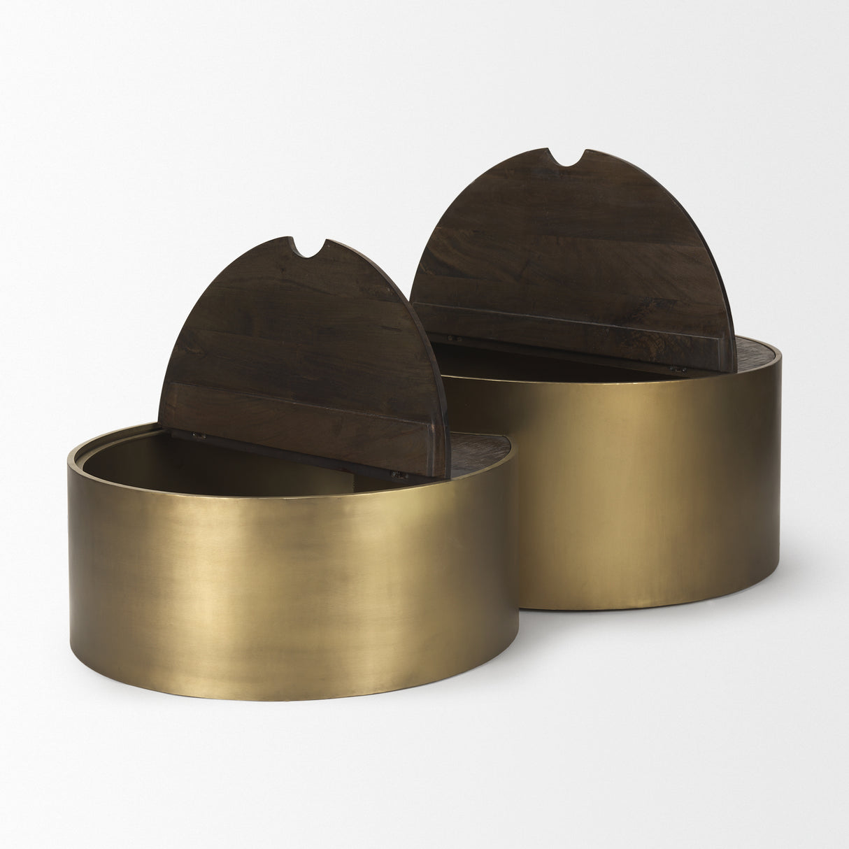 Eclipse Antique Brass Metal Drum Base w/ Dark Brown Wood Top Nested Coffee Table from Mercana - Luna Furniture