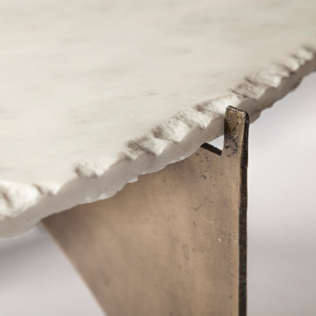 Reinhold 49" Round White Marble Top Gold Metal Base Coffee Table from Mercana - Luna Furniture