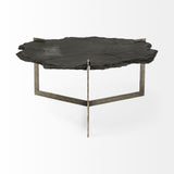 Shale 37" Irregular Live-Edge Black Slate w/Flat Iron Base Coffee Table from Mercana - Luna Furniture