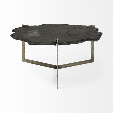 Shale 37" Irregular Live-Edge Black Slate w/Flat Iron Base Coffee Table from Mercana - Luna Furniture